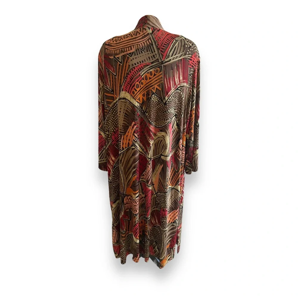 Vikki Vi Womens 2X Duster Cardigan Abstract Geometric Open Front Longline USA